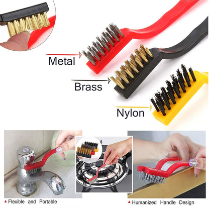 3pc  Mini Wire Brush Set Brass Nylon Stainless Steel Bristles Household Cleaning Brush for Gas Stove, Smoke Machine Tool Burner Tiles Tap Rust Removal Welding Slag Dirt & Paint Scrubbing.