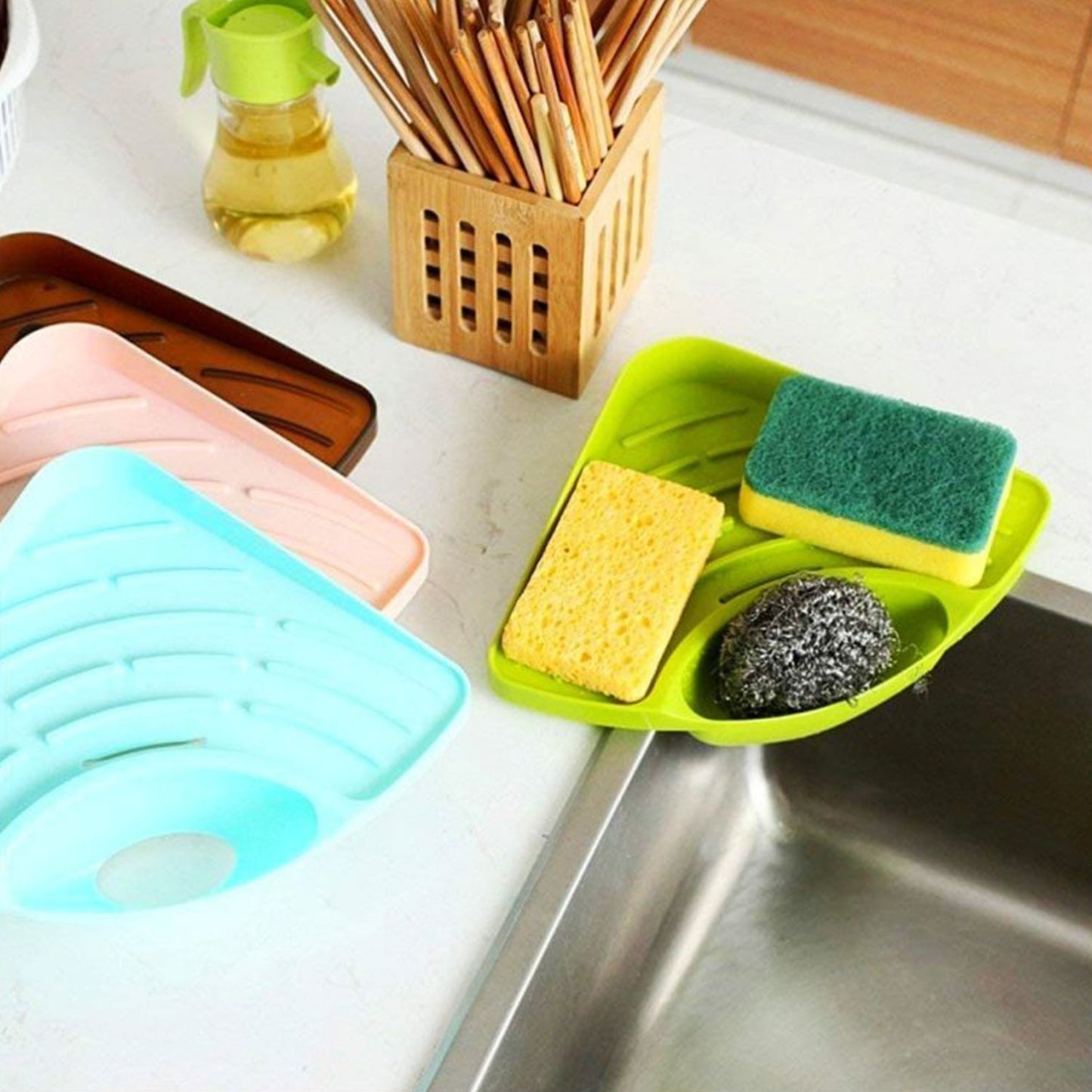 0861 Sink Strainer Basket Corner Kitchen Triangular Multi functional Drain Shelf 