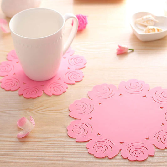 Kitchen Gadget Accessories Plate Cup Mat Rose, Simple Circular Coasters for Kitchen Cafe Restaurant, Place mats for Dining Table, Coasters, Tabletop Protection, Anti-Scald Easy to clean (1 Pc)