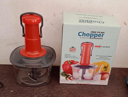 Manual Press Fruit & Vegetable Chopper, with 3 Stainless Steel Blades, Anti-Slip Base, and Locking System, Cutting Chopper For Kitchen (650 ML)